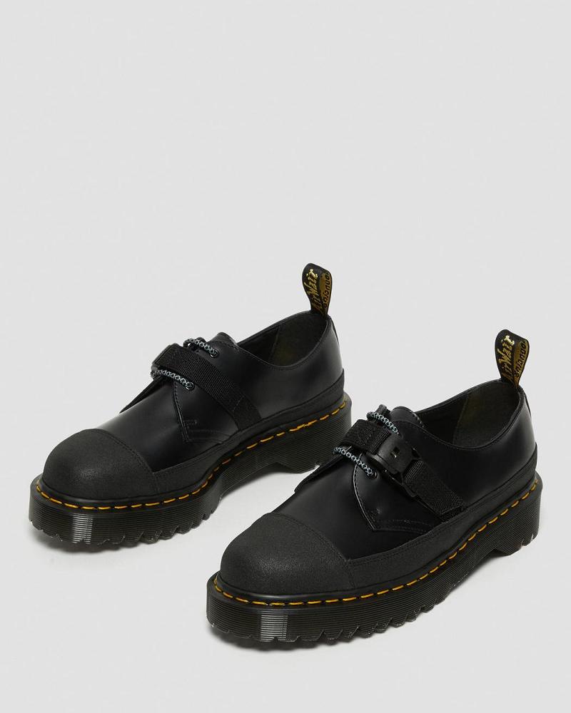 Black Men's Dr Martens 1461 Made In England Bex Tech Smooth Leather Oxfords Shoes | CA 593KOR